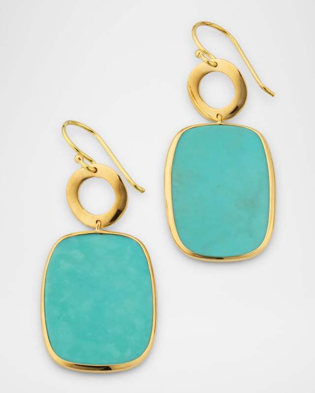 18K Polished Rock Candy Wavy Circle and Small Rounded Rectangle Drop Earrings